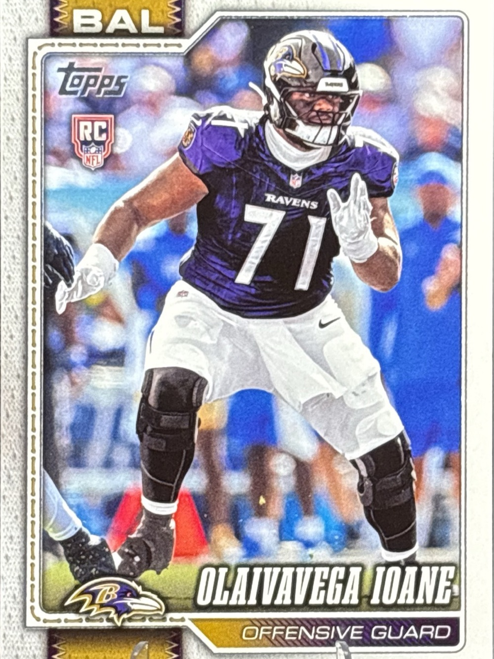 Topps Olaivavega Ioane Rookie Football Trading Card Baltimore Ravens